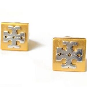 Gold and Silver Square Stud Earrings
